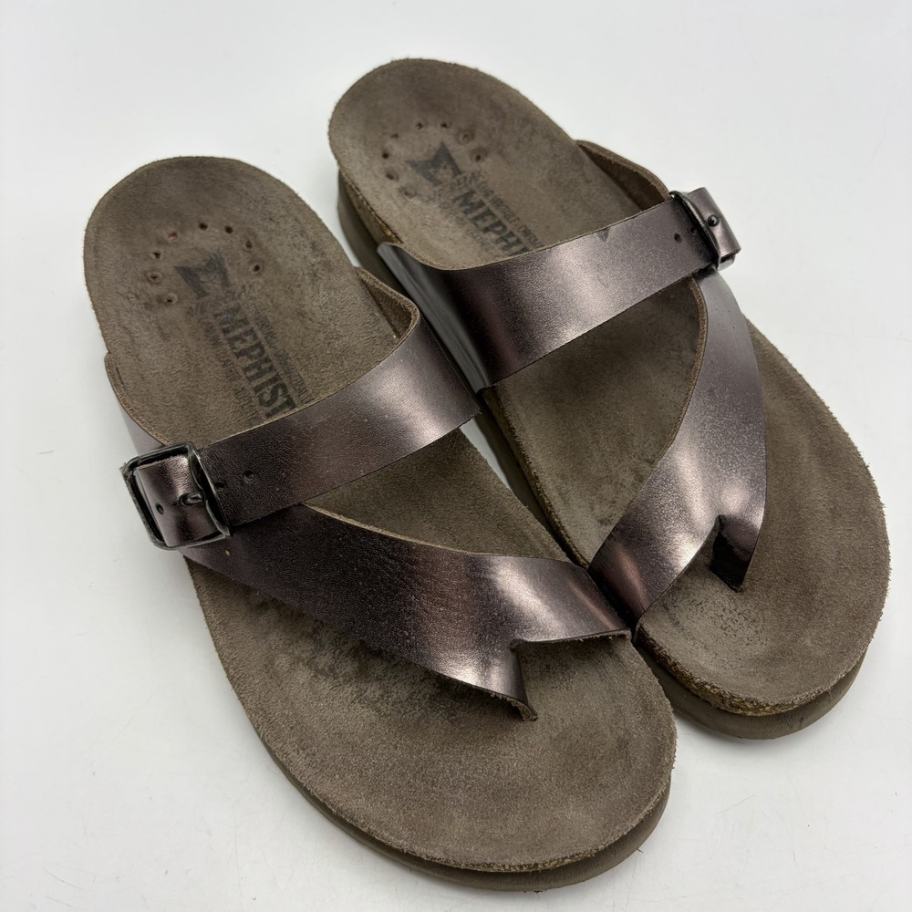 Mephisto Helen Sandals Womens 5 Metallic Bronze Leather Toe Thong Slip On 35